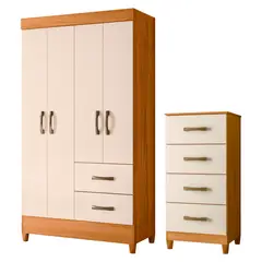 VEKKAHOME - Combo Clóset 4 Puertas + Cómoda 4 Cajones