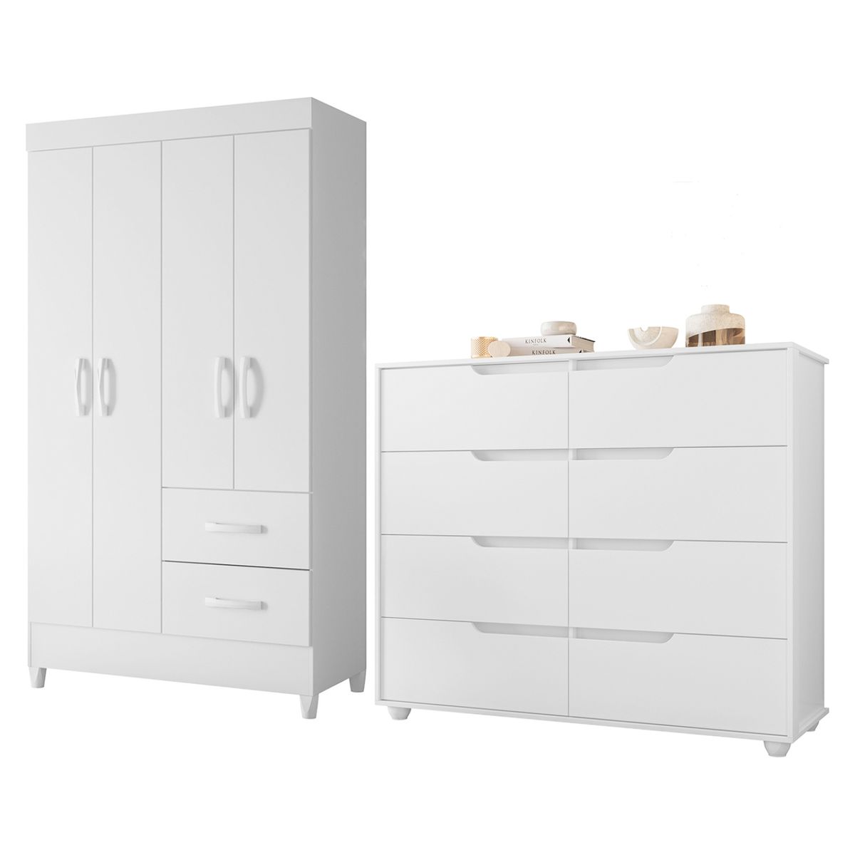 VEKKAHOME - Combo Clóset 4 Puertas + Cómoda Doble Vekkahome