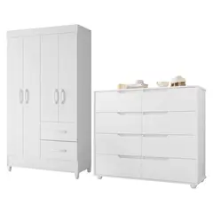 VEKKAHOME - Combo Closet 4 Puertas + Cómoda Doble