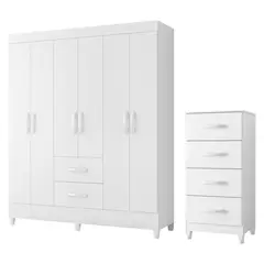 VEKKAHOME - Combo Clóset 6 Puertas + Cómoda 4 Cajones