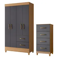 VEKKAHOME - Combo Clóset 4 Puertas + Cómoda 4 Cajones