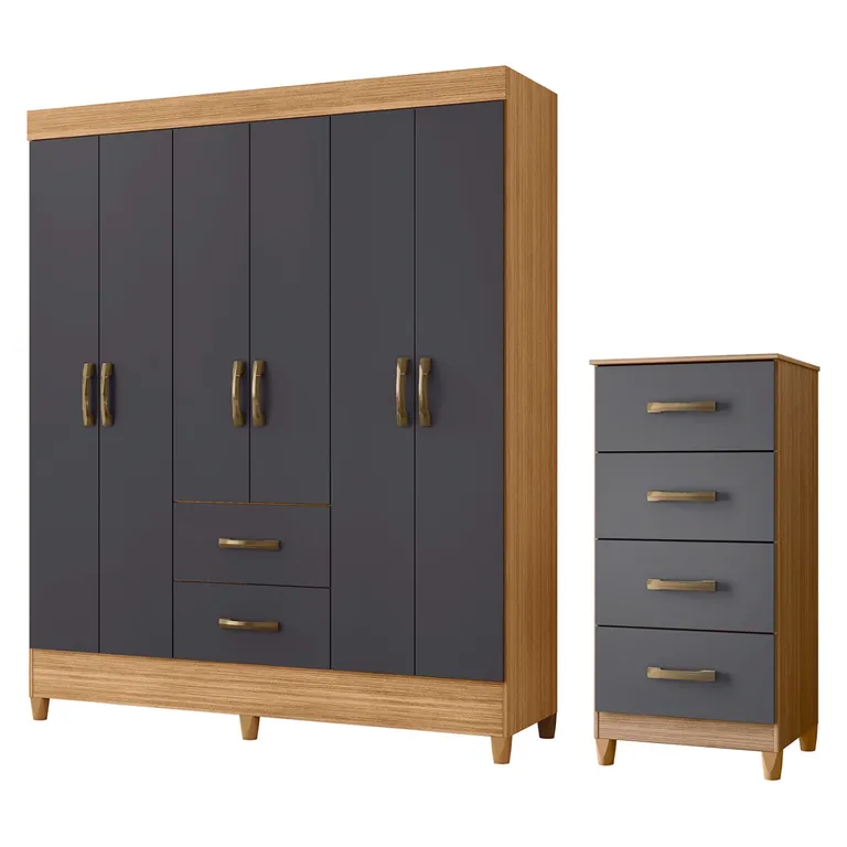 VEKKAHOME Combo Clóset 6 Puertas + Cómoda 4 Cajones