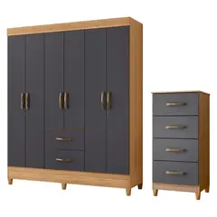 VEKKAHOME - Combo Closet 6 Puertas + Cómoda 4 Cajones