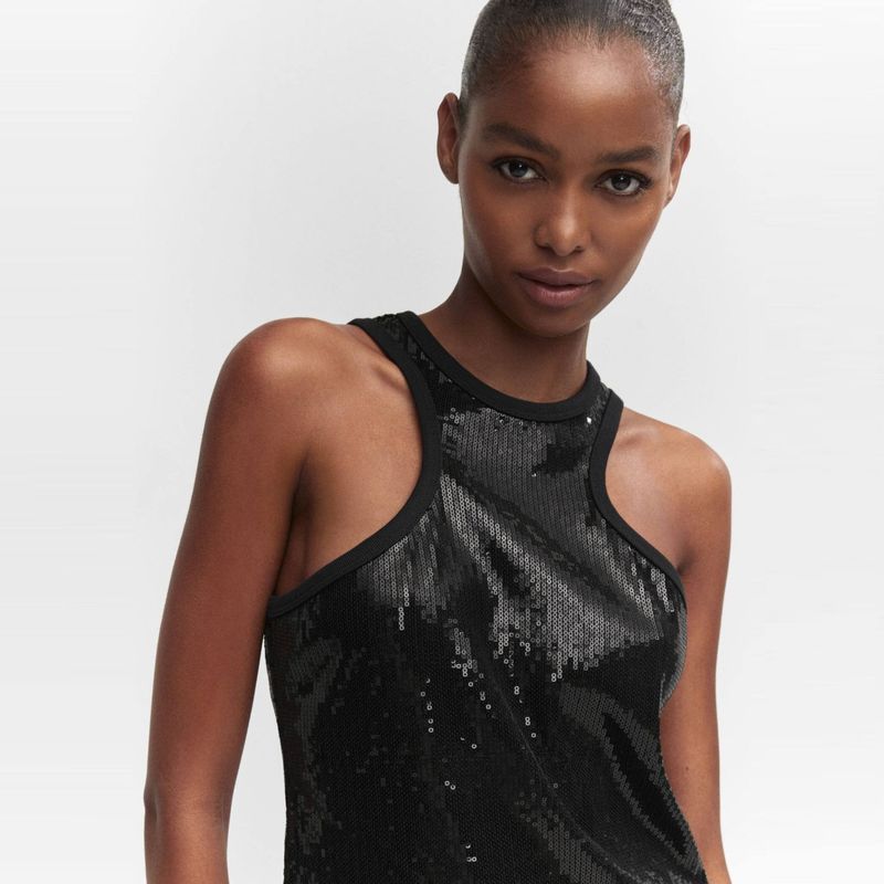 MANGO - Top Halter Lentejuelas Mujer Mango