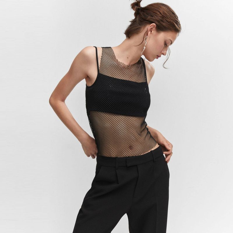 MANGO - Top Malla Detalle Cristal Mujer Mango