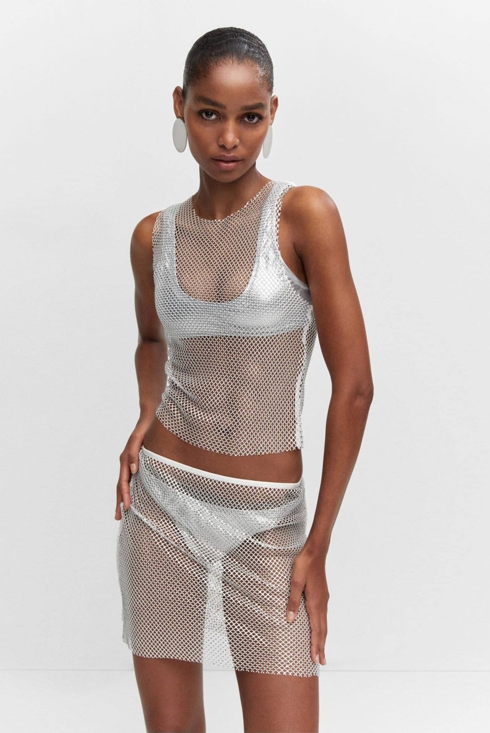 MANGO - Top Malla Detalle Cristal Mujer Mango