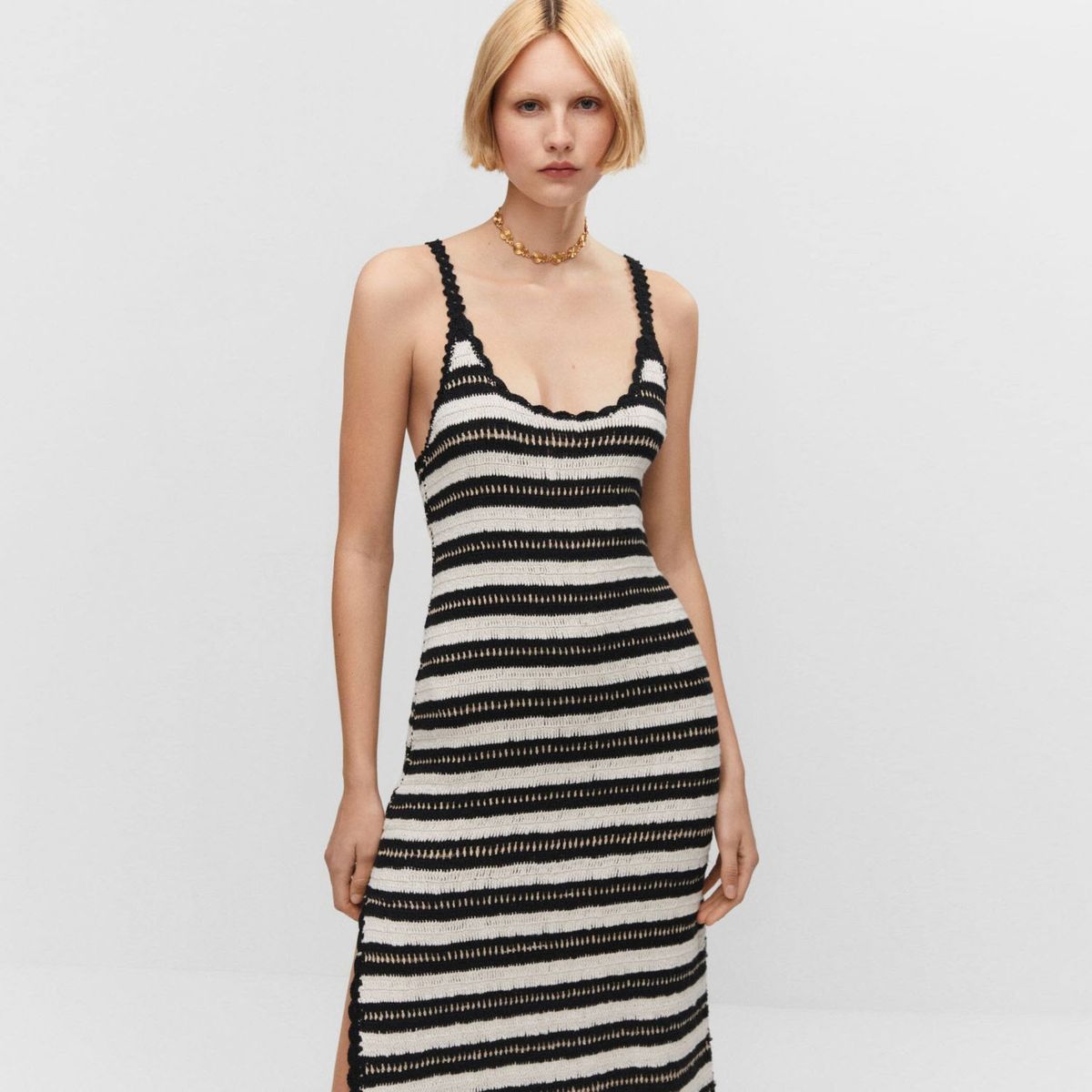 MANGO - Vestido Crochet Rayas Mujer Mango