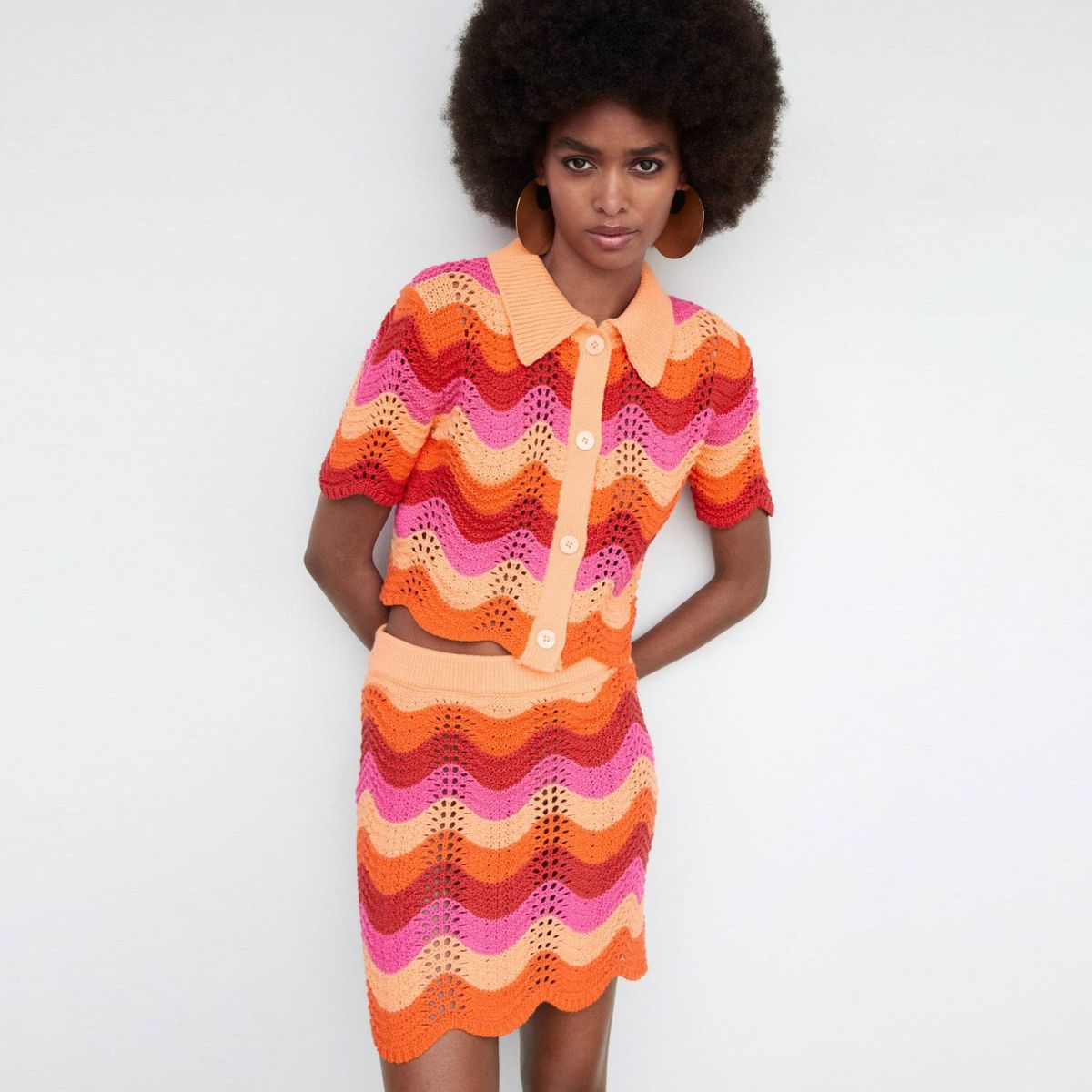 MANGO - Minifalda Punto Calado Mujer Mango