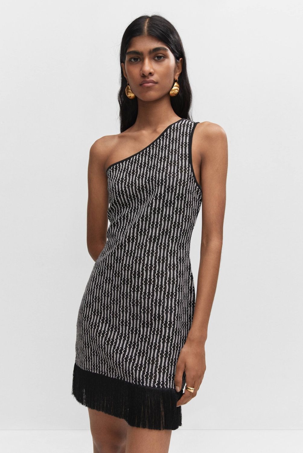 MANGO - Vestido Asimétrico Detalle Flecos Mujer Mango