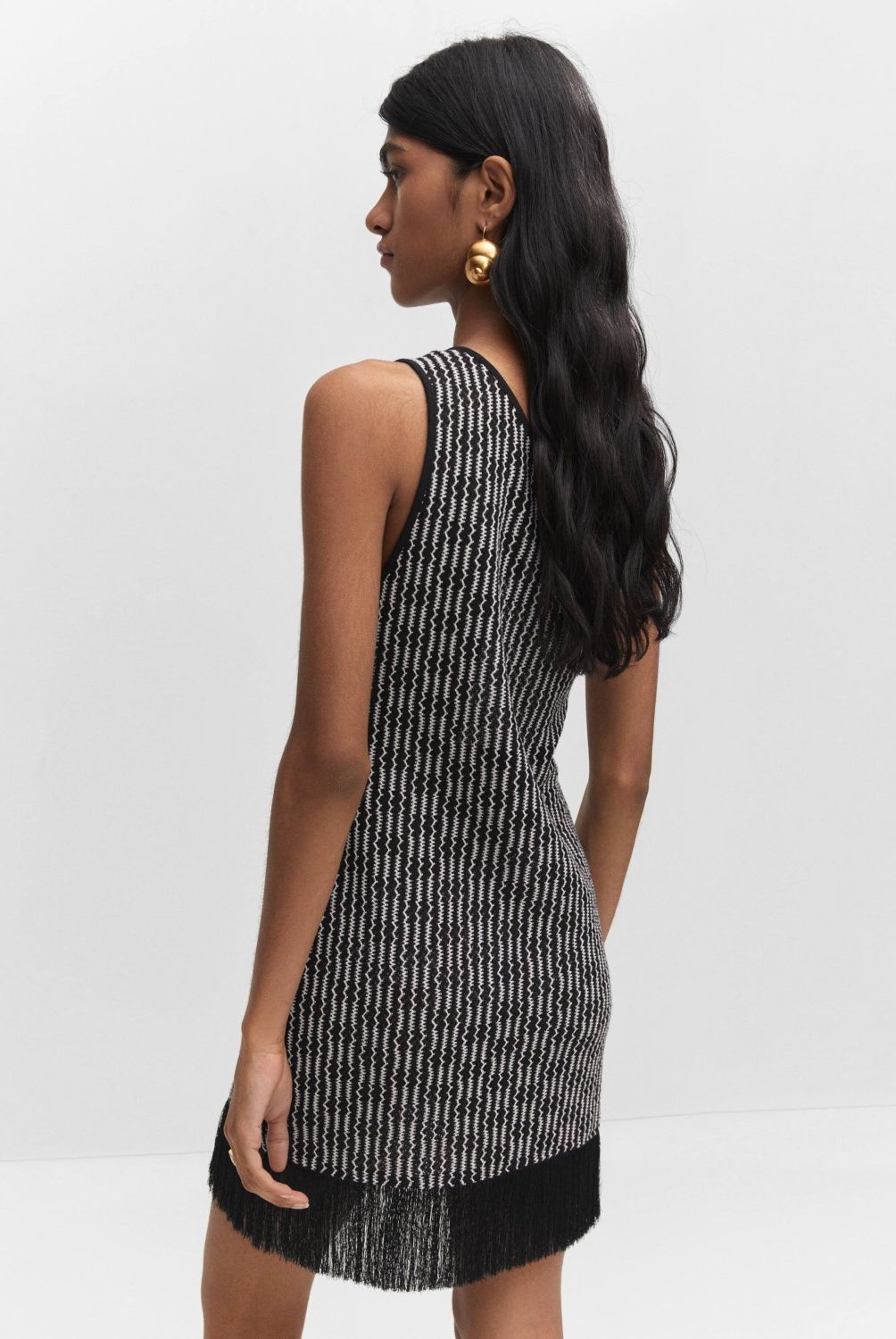 MANGO - Vestido Asimétrico Detalle Flecos Mujer Mango