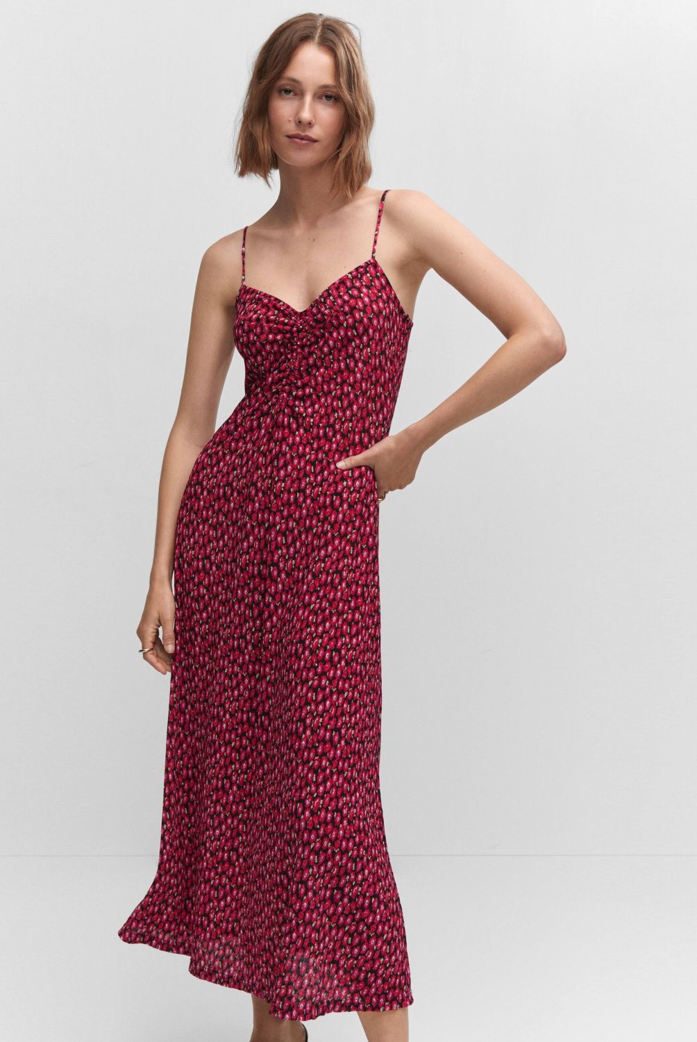 MANGO - Vestido Flores Detalle Fruncido Mujer Mango