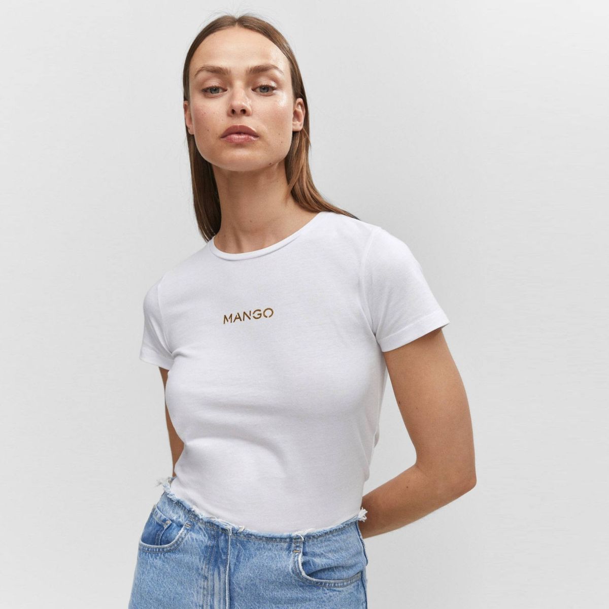 MANGO - Polera Logo Metalizado Mujer Mango