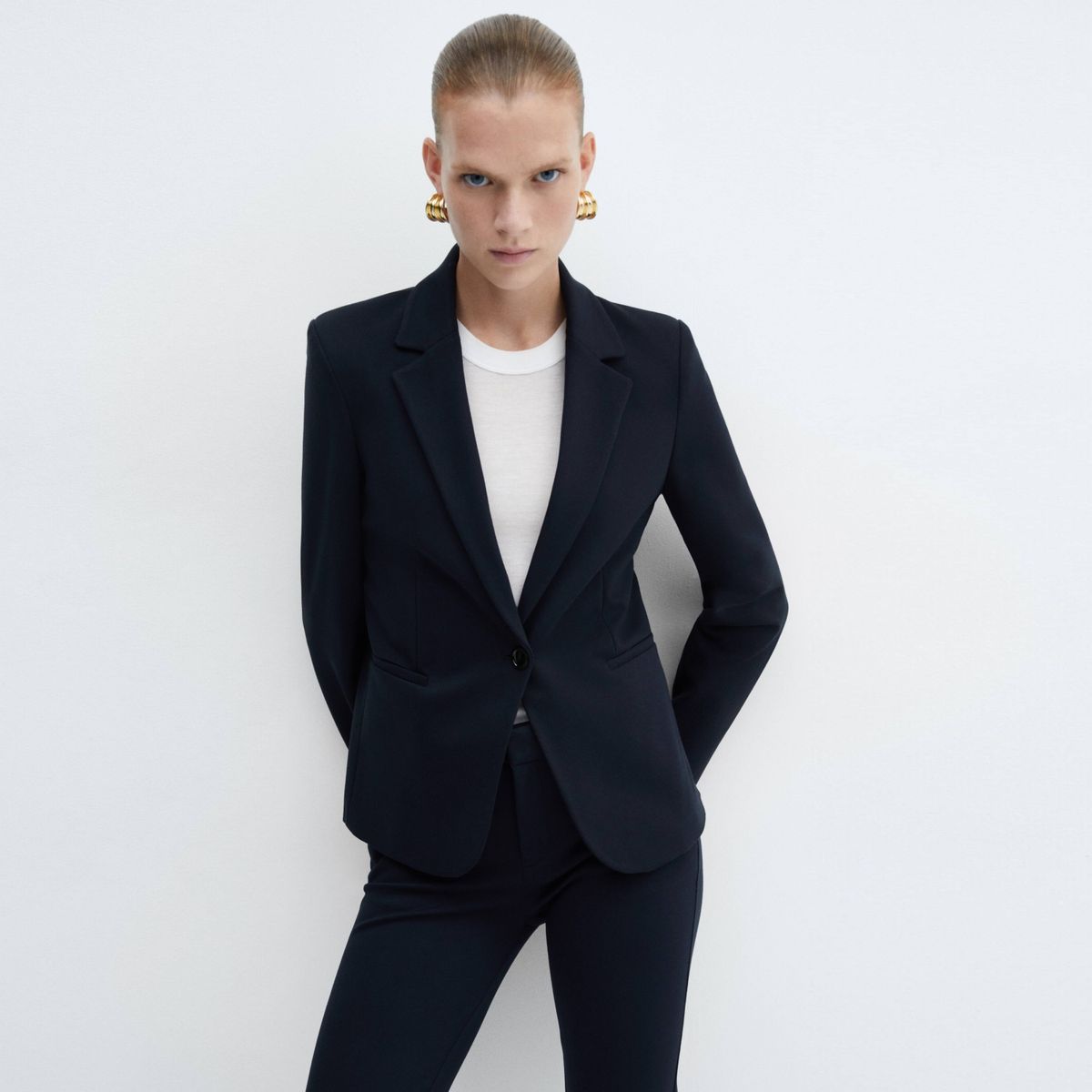 MANGO - Blazer Entallada Punto Roma Mujer Mango