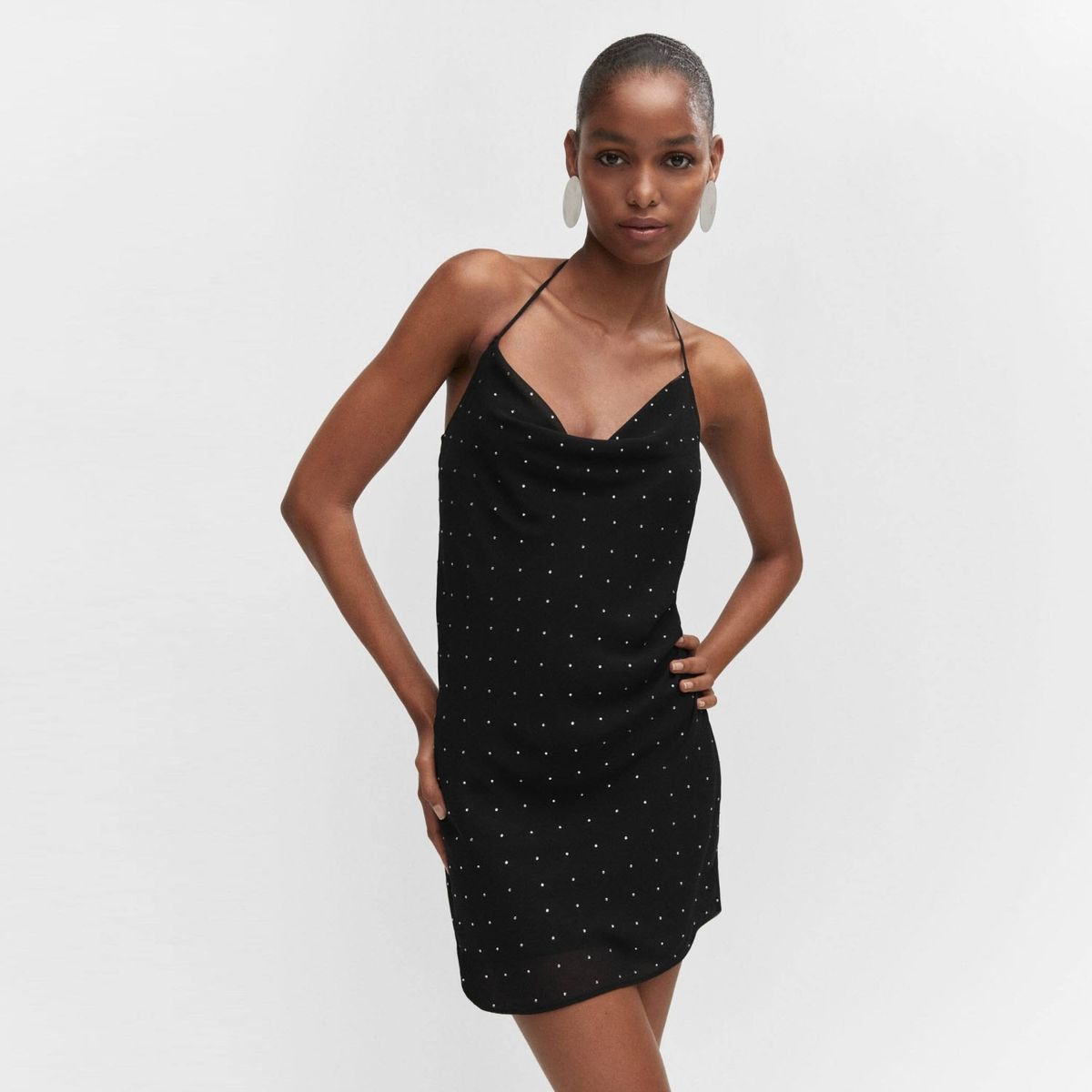 MANGO - Vestido Escote Drapeado Strass Mujer Mango