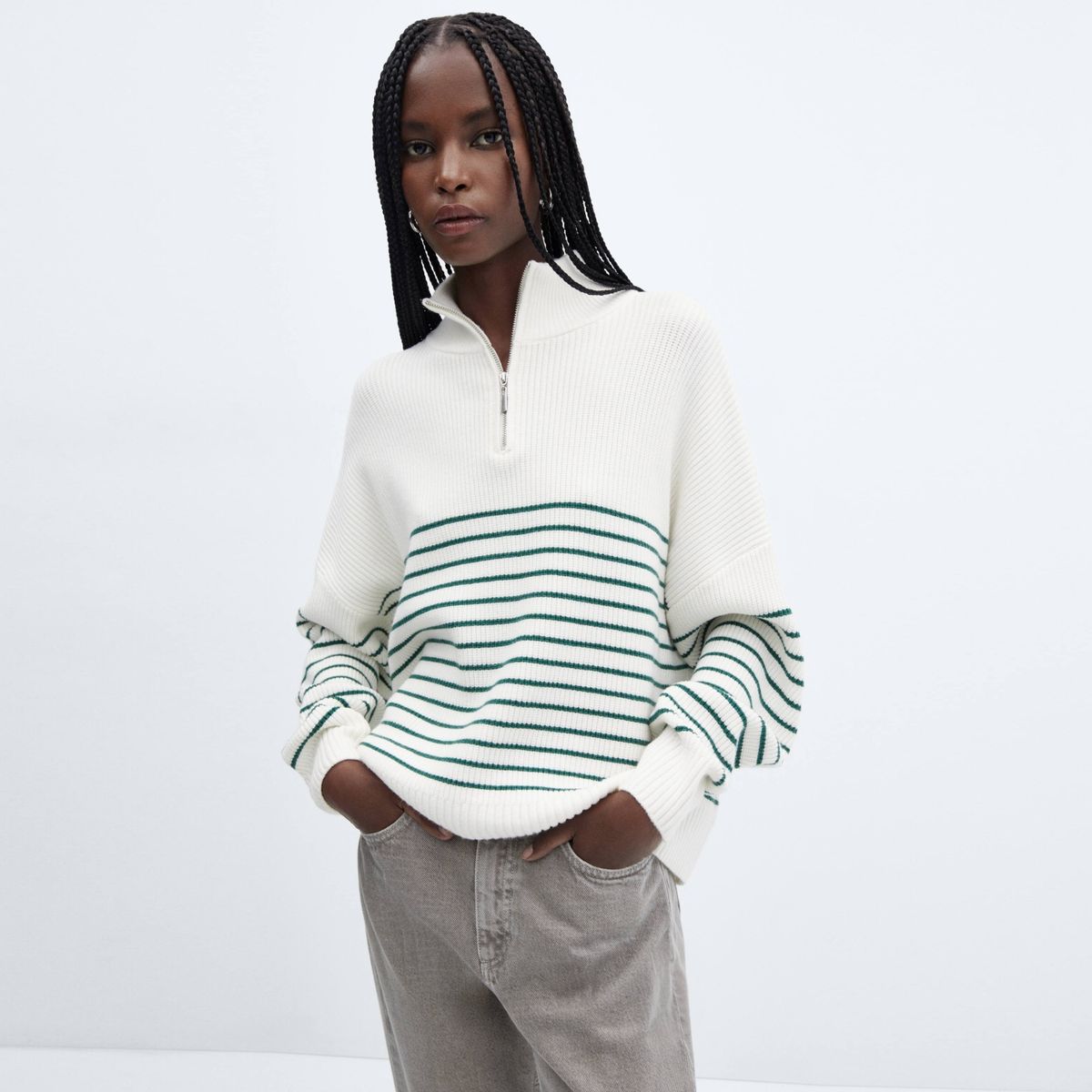 MANGO - Sweater Rayas Cremallera Mujer Mango