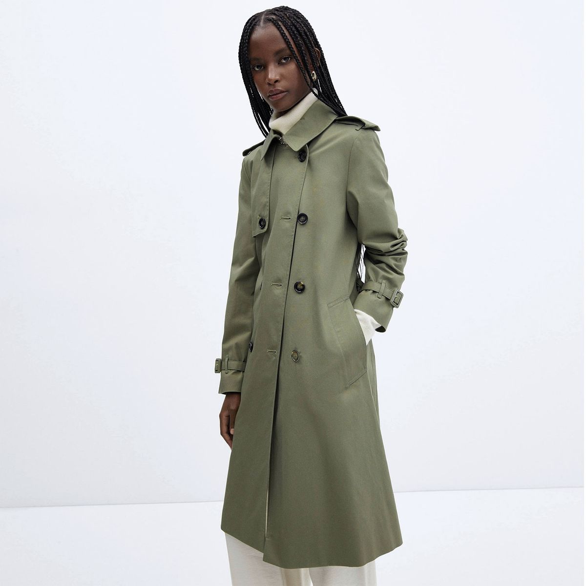 MANGO - Abrigo Clásico Cinturón Mujer Mango