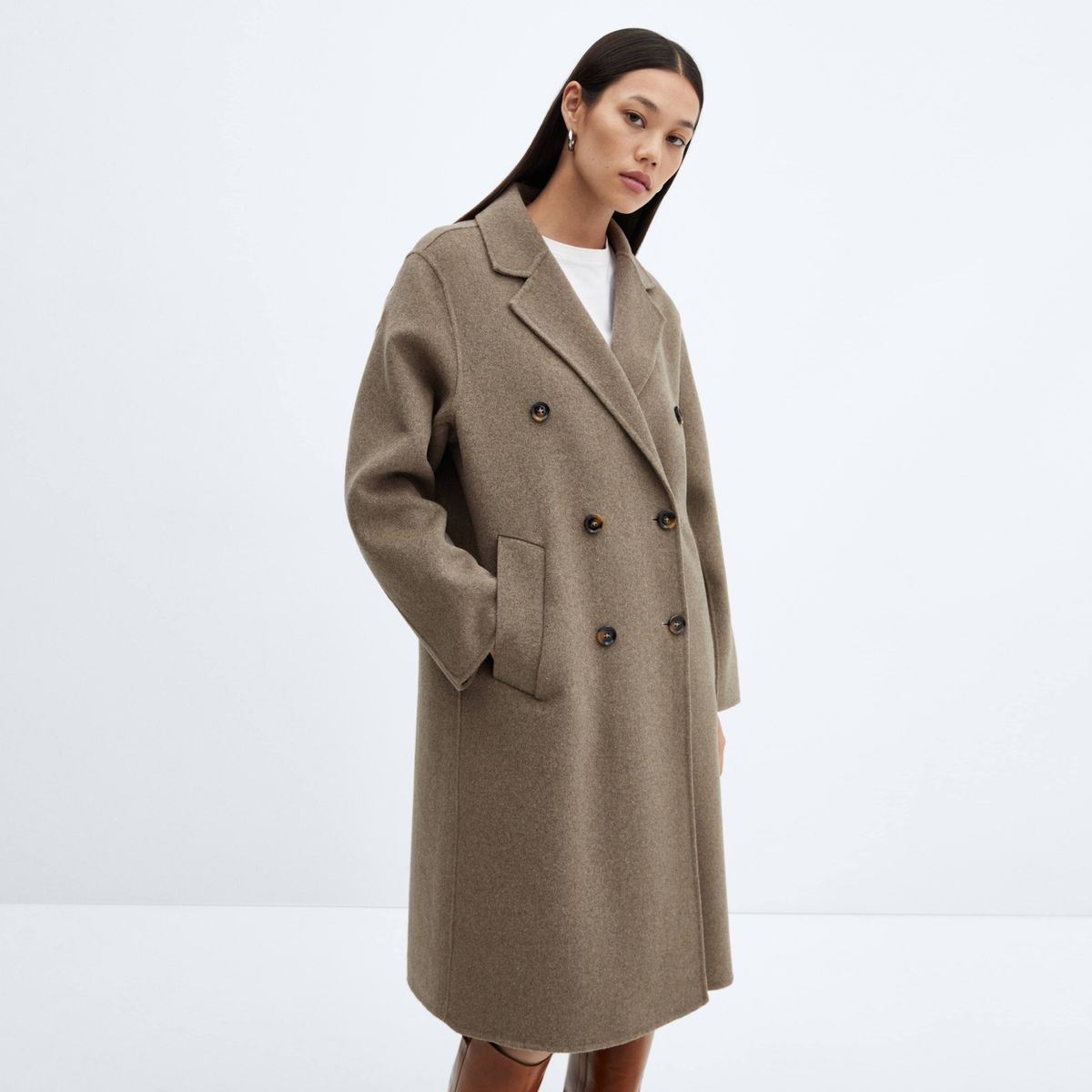 MANGO - Abrigo Lana Handmade Oversize Mujer Mango