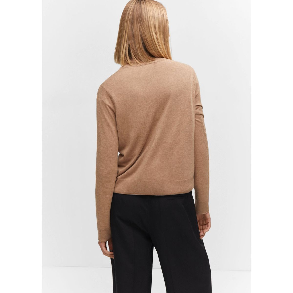 MANGO - Sweater Punto Fino Cuello Pico Mujer Mango