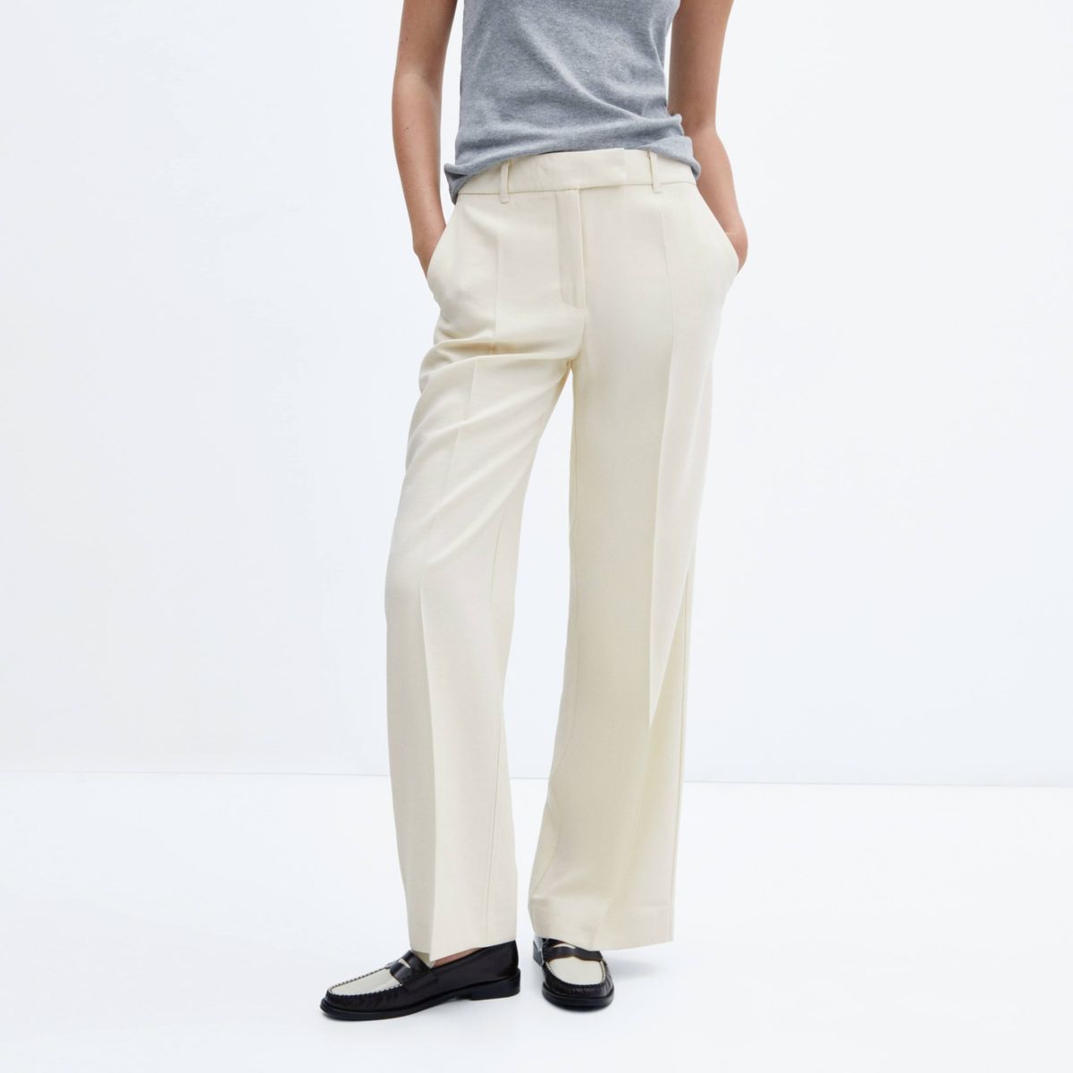 MANGO - Pantalón Wideleg Tiro Bajo Mujer Mango