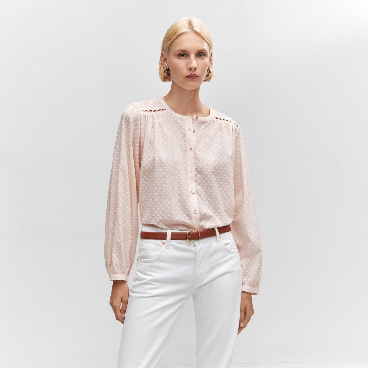 MANGO - Blusa Algodón Plumeti Mujer Mango