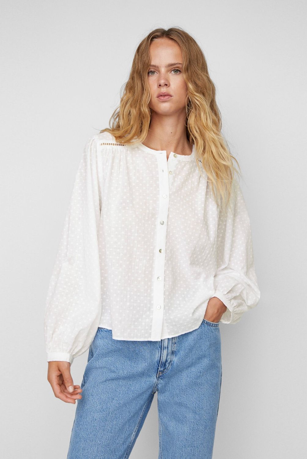 MANGO - Blusa Algodón Plumeti Mujer Mango
