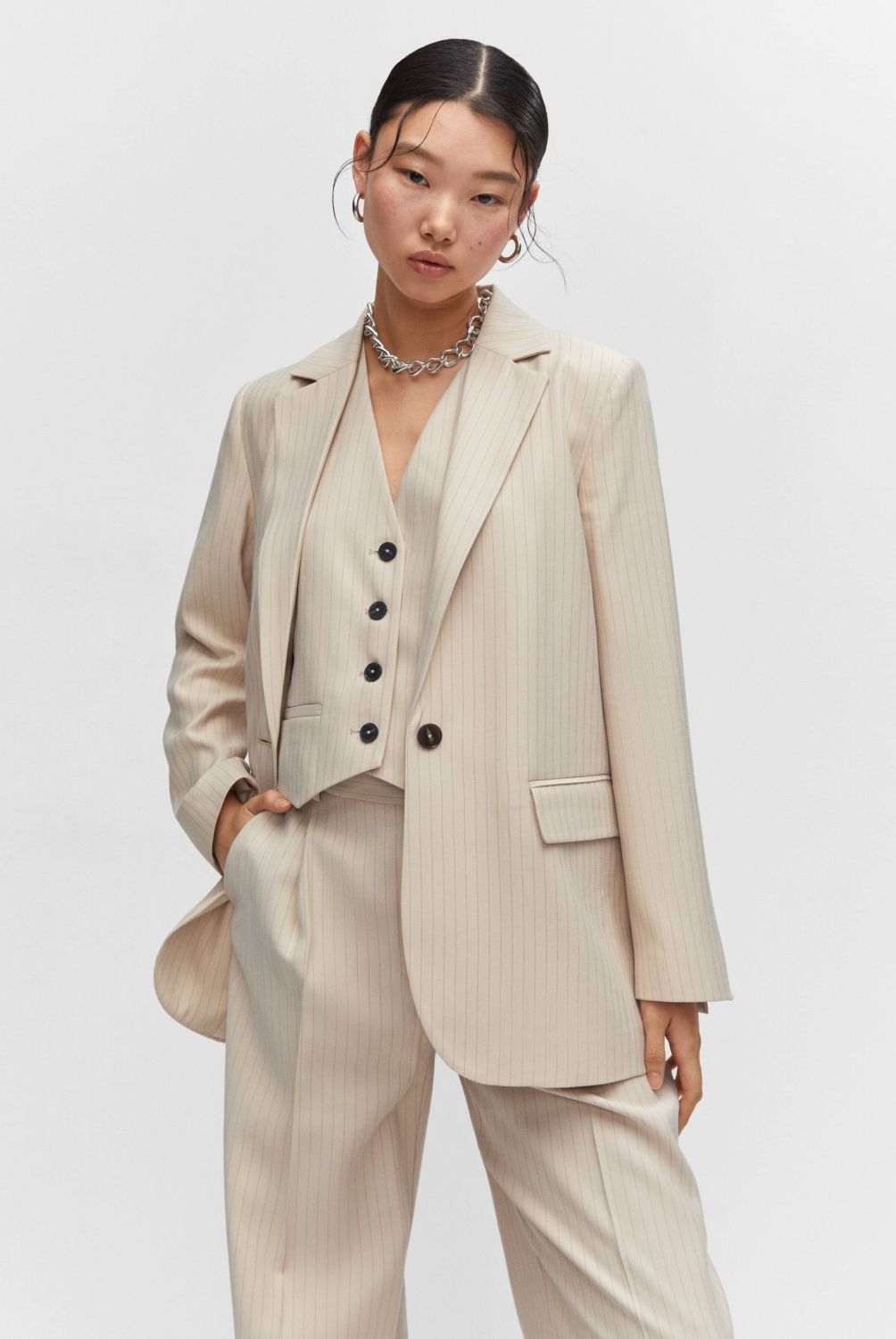 MANGO - Blazer Traje Raya Diplomática Mujer Mango