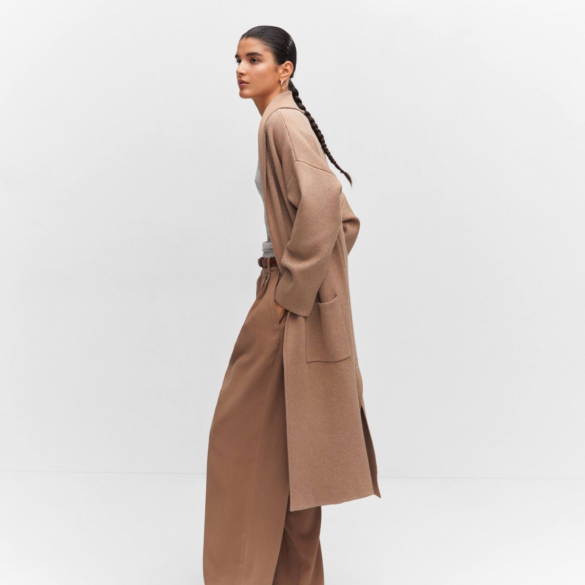 MANGO - Abrigo Oversize Punto Bolsillos Mujer Mango