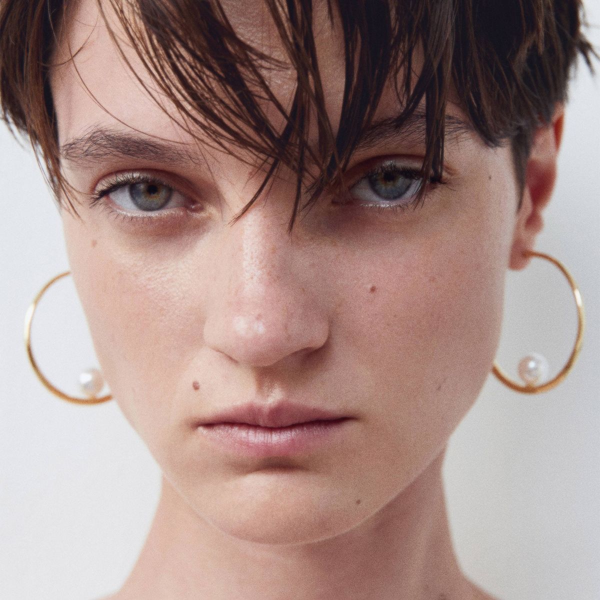 MANGO - Pendientes Aros Abalorio Perla Mujer Mango