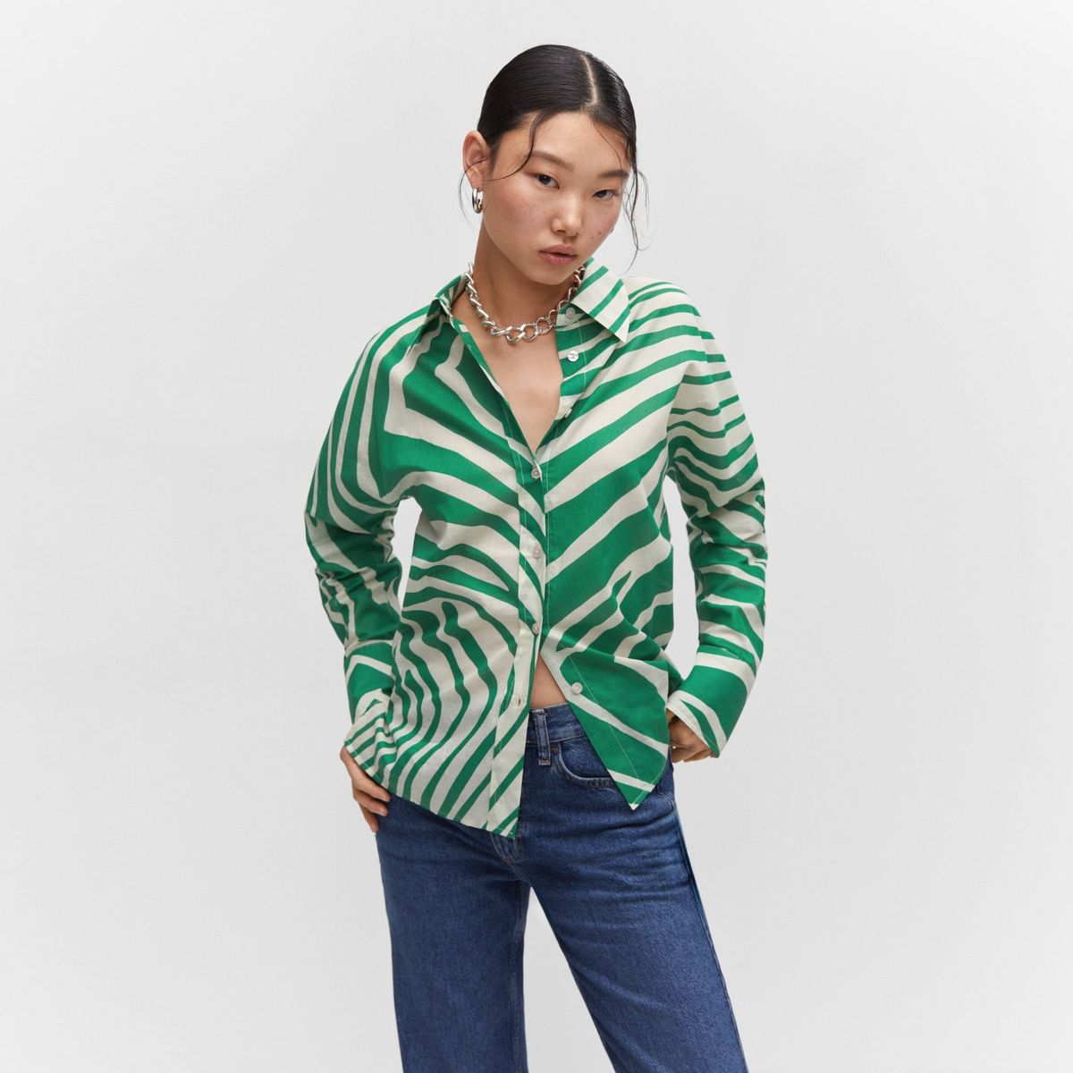 MANGO - Camisa Algodón Estampada Mujer Mango