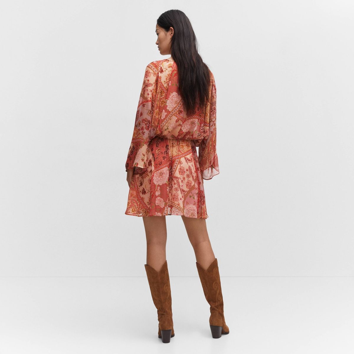 MANGO - Vestido Gasa Estampado Mujer Mango