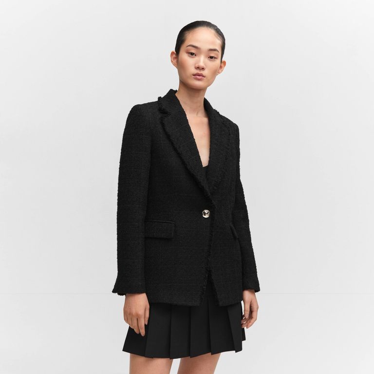 MANGO Blazer Tweed Botón Joya Mujer Mango