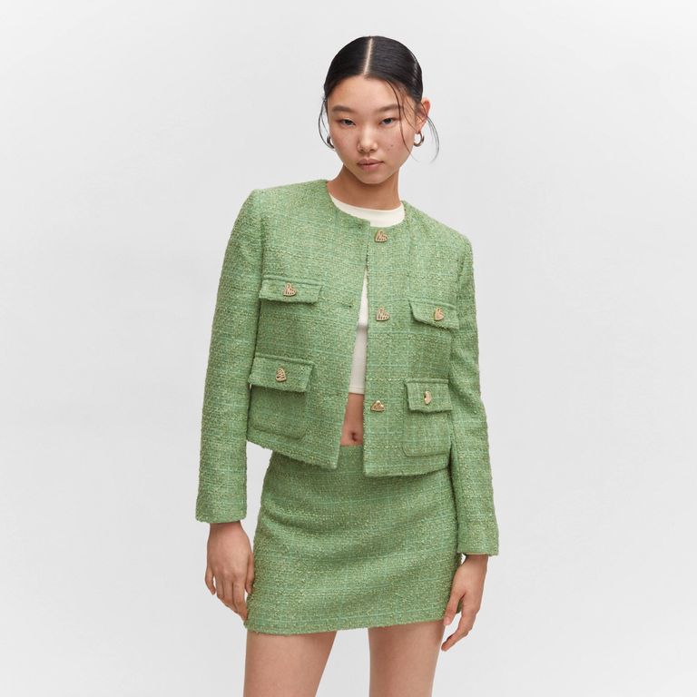 MANGO Chaqueta Tweed Botones Joya Mujer Mango