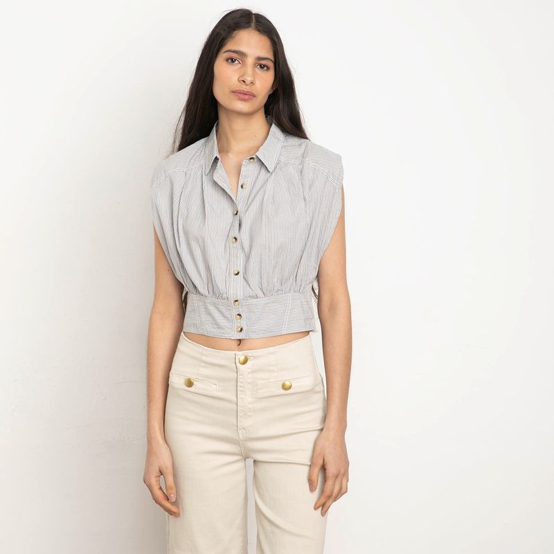 FREE PEOPLE - Free People Blusa Back To You Denim Mujer