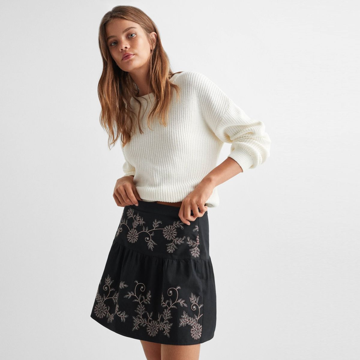 MANGO TEEN - Falda Algodón Bordados Niña Mango Teen