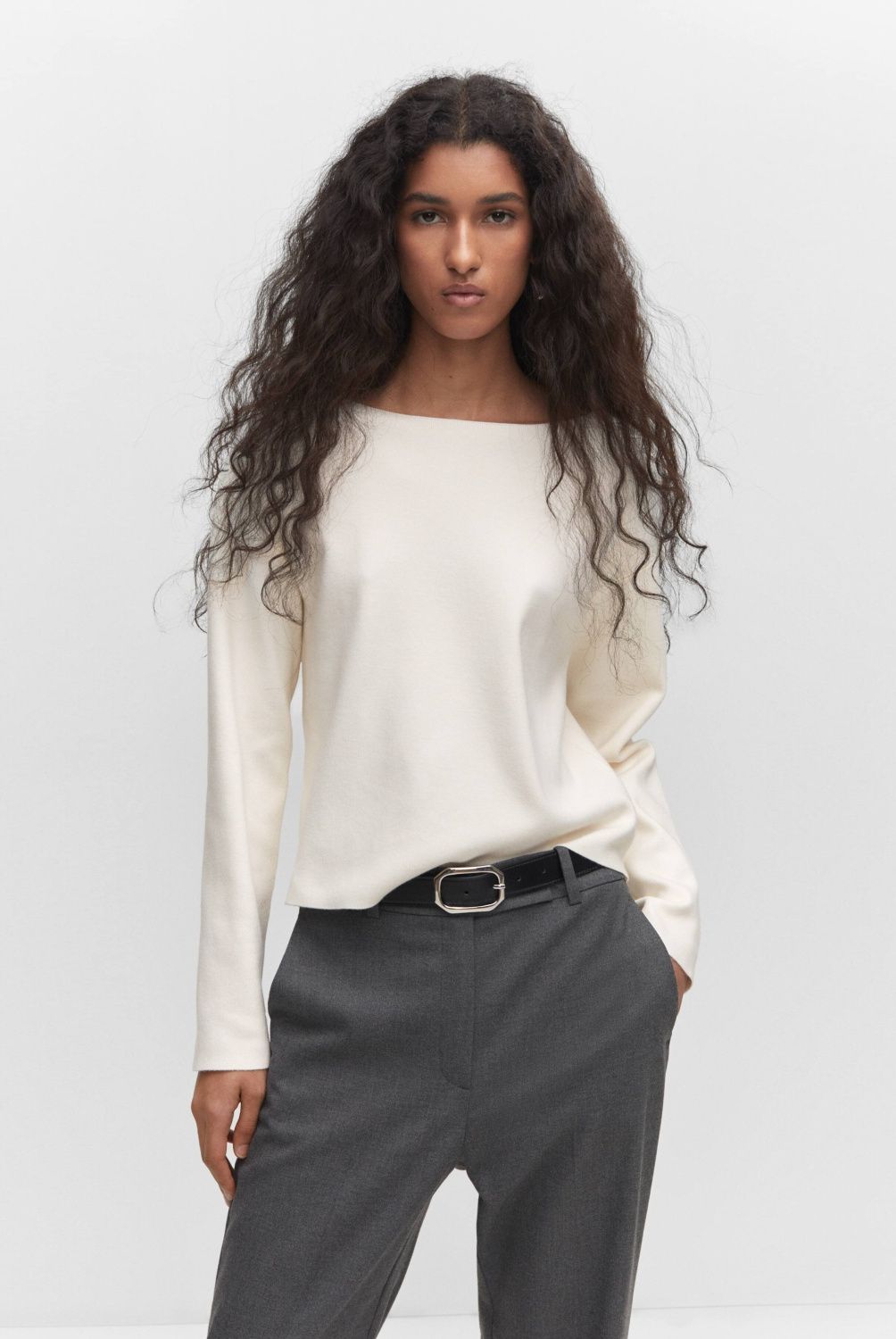 MANGO - Sweater Punto Fino Cuello Barco Mujer Mango