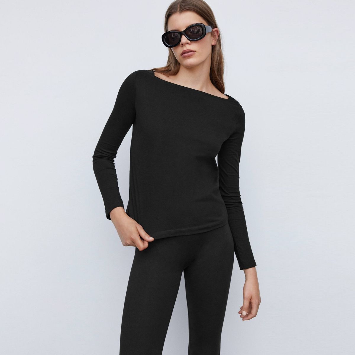 MANGO - Polera Cuello Barco Algodón Mujer Mango