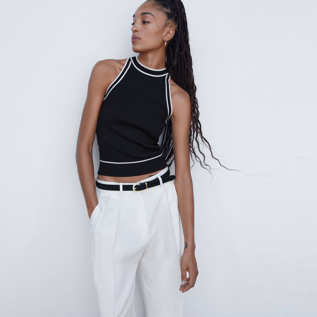 MANGO - Top Punto Detalles Contraste Mujer Mango