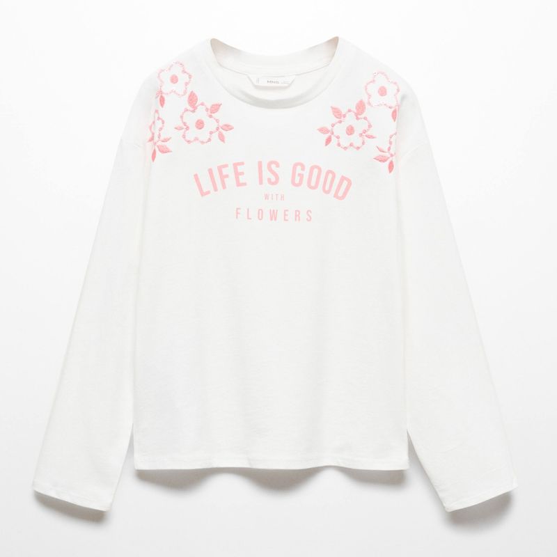 MANGO KIDS - Polera Manga Larga Mensaje Niña Mango Kids