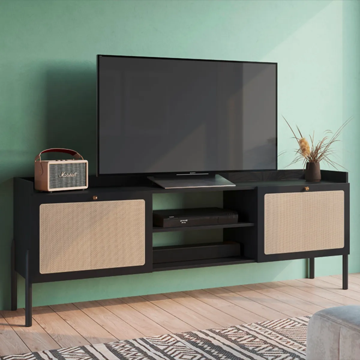 DECOCASA - Rack Oslo Ratan 75 Pulgadas 27930 Negro Decocasa
