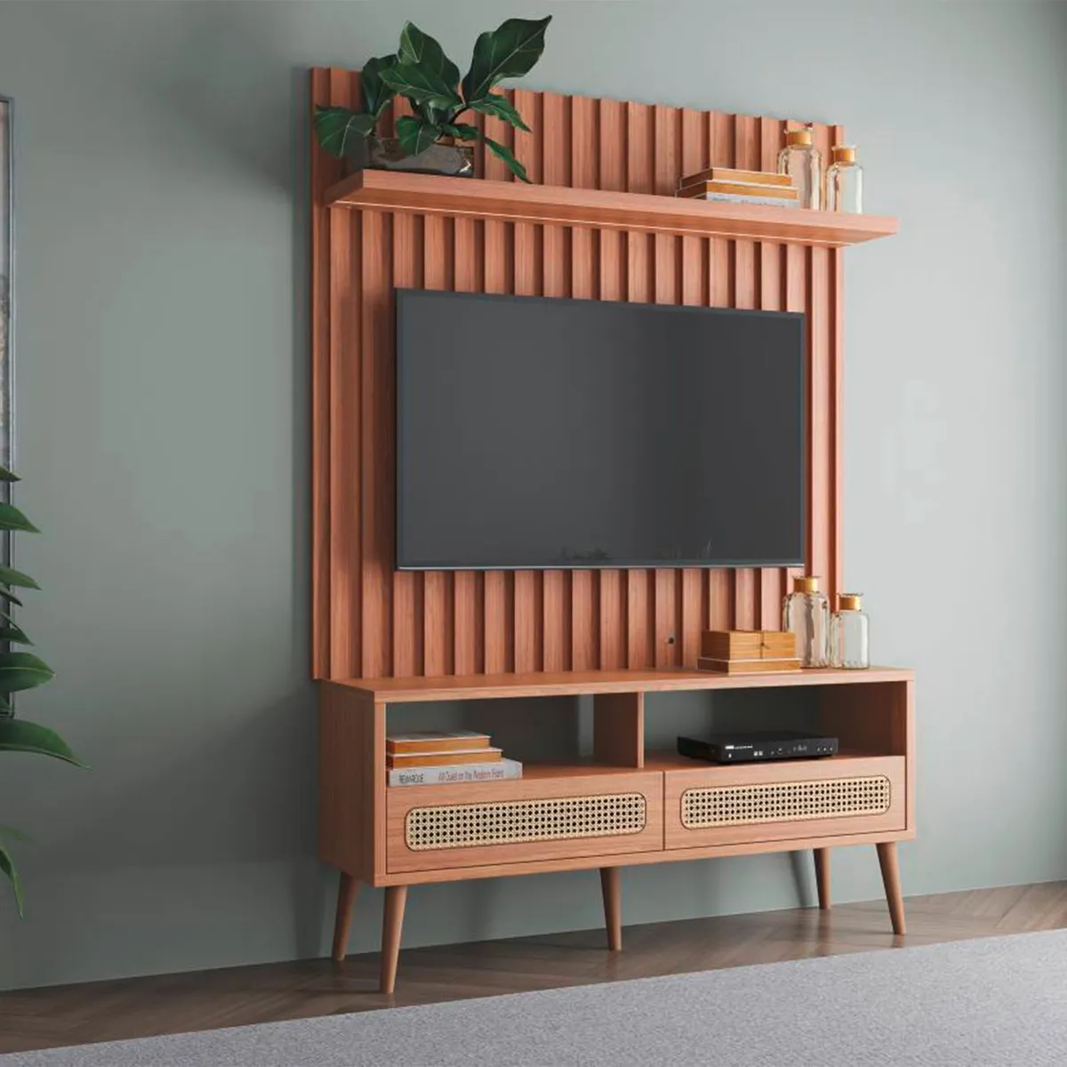DECOCASA - Rack TV Panel Ripado 50 Pulgadas 324 Castaño Decocasa