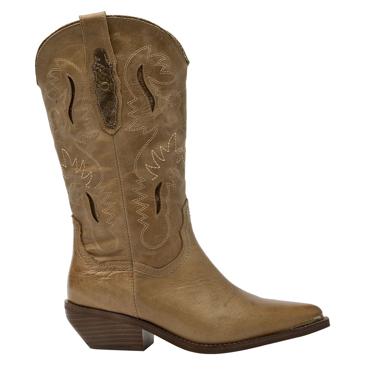 POLLINI - Bota Vaquera Mujer Cuero Beige Pollini