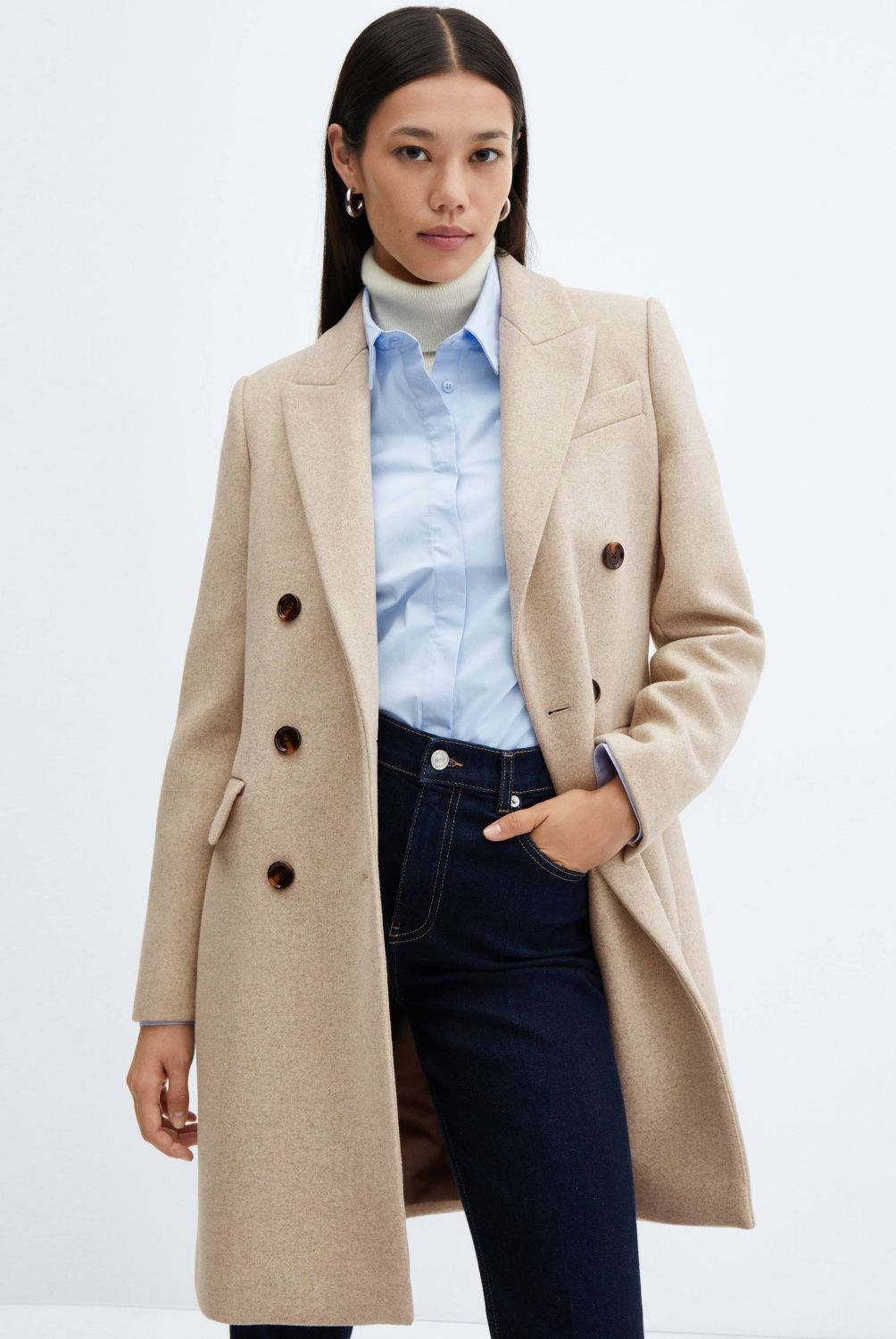 MANGO - Abrigo Lana Cruzado Mujer Mango