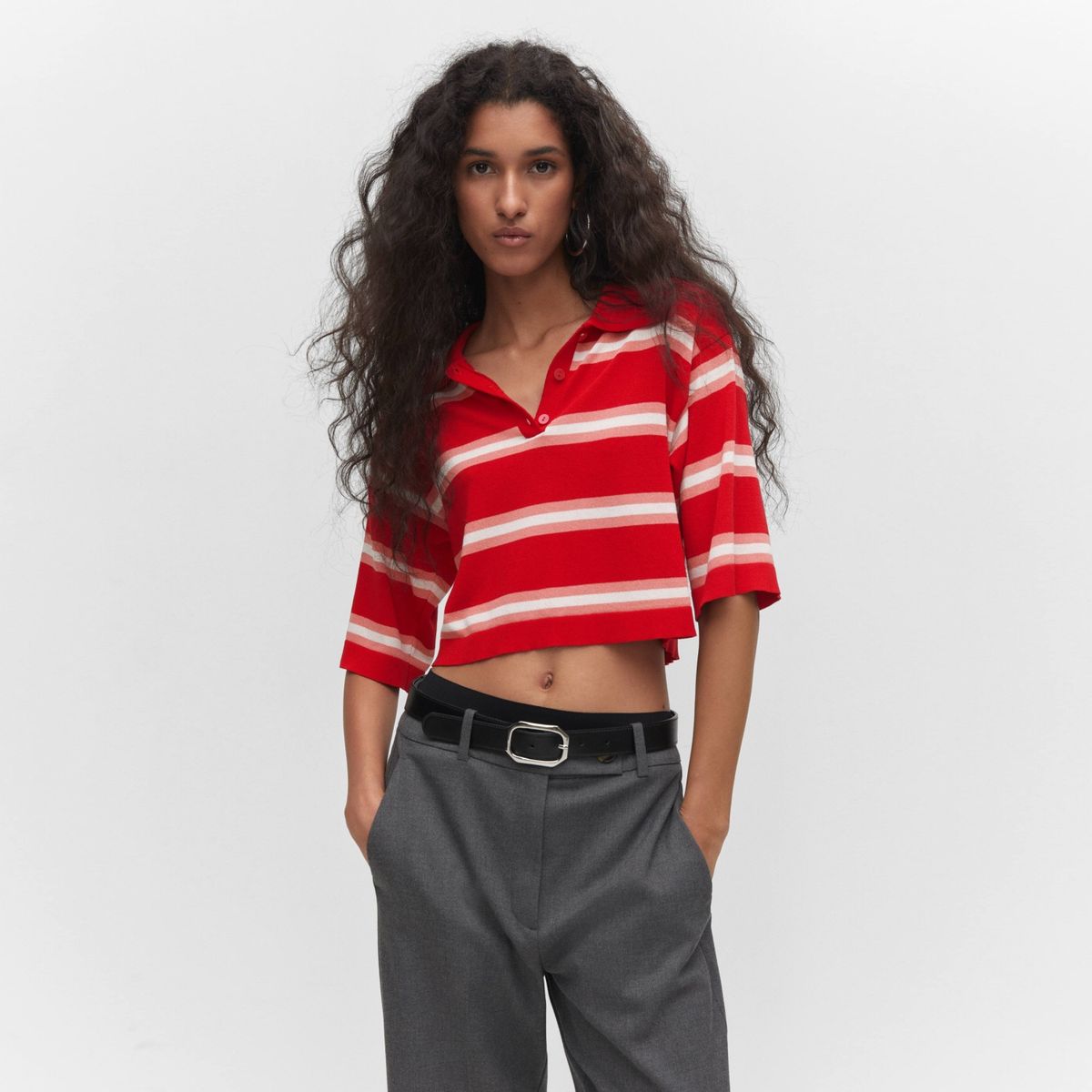 MANGO - Sweater Estilo Polo Rayas Mujer Mango