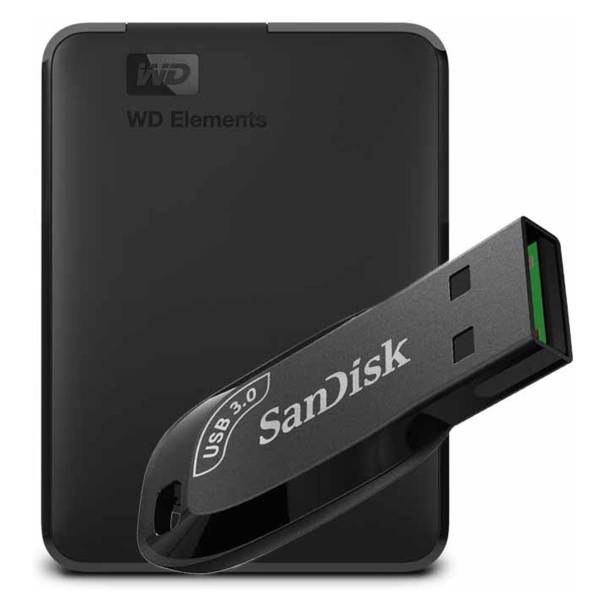 WD - Combo Disco Duro Wd Elem 2TB + Pendrive 64GB