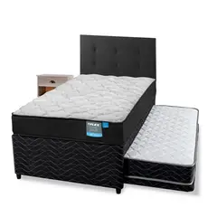 FLEX - Diván Therapedic Plus 1.5 Plaza 105X200 Cm + Respaldo Royal+ Velador Rock