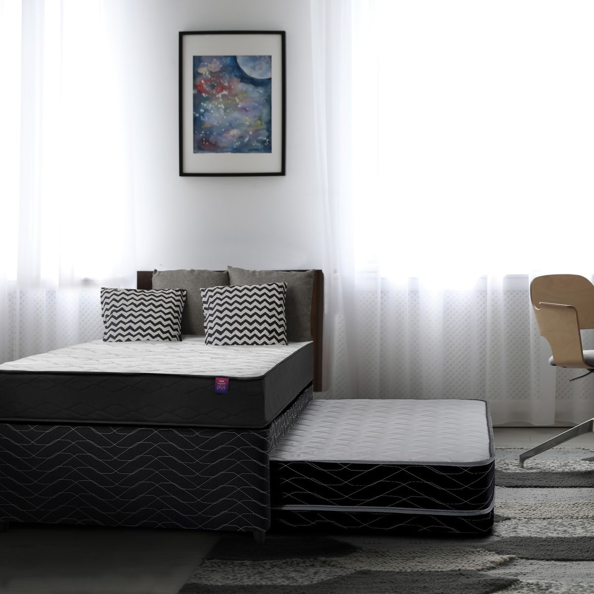 FLEX - Diván Therapedic Plus Flex 1.5 Plaza 105X200 Cm + Respaldo Royal+ Velador Rock Flex