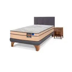 FLEX - Cama Europea 1.5 Plaza Novus Cobre 105X200 Cm + Respaldo Royal Grafito + Velador Atenas
