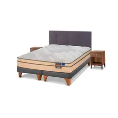 FLEX - Cama Europea 2 Plazas Novus Cobre 150X200 Cm + Respaldo Royal Grafito + Velador Atenas