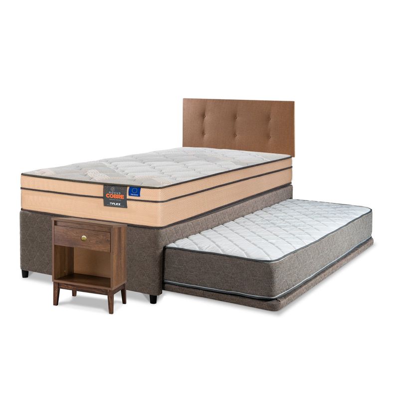 FLEX - Cama Nido Diván Novus Cobre Flex 1.5 Plaza 105X200 Cm + Respaldo Royal + Velador Atenas Flex