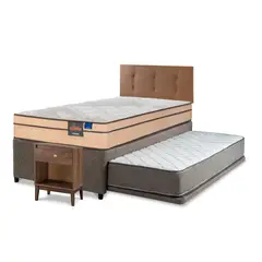 FLEX - Cama Nido Diván Novus Cobre 1.5 Plaza 105X200 Cm + Respaldo Royal + Velador Atenas